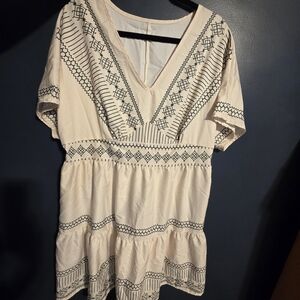 Cream and Green Geometric Dress